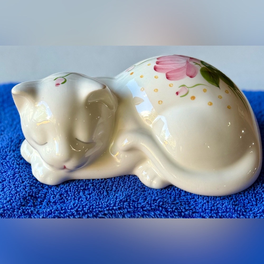 Floral Ceramic Cat Figurine